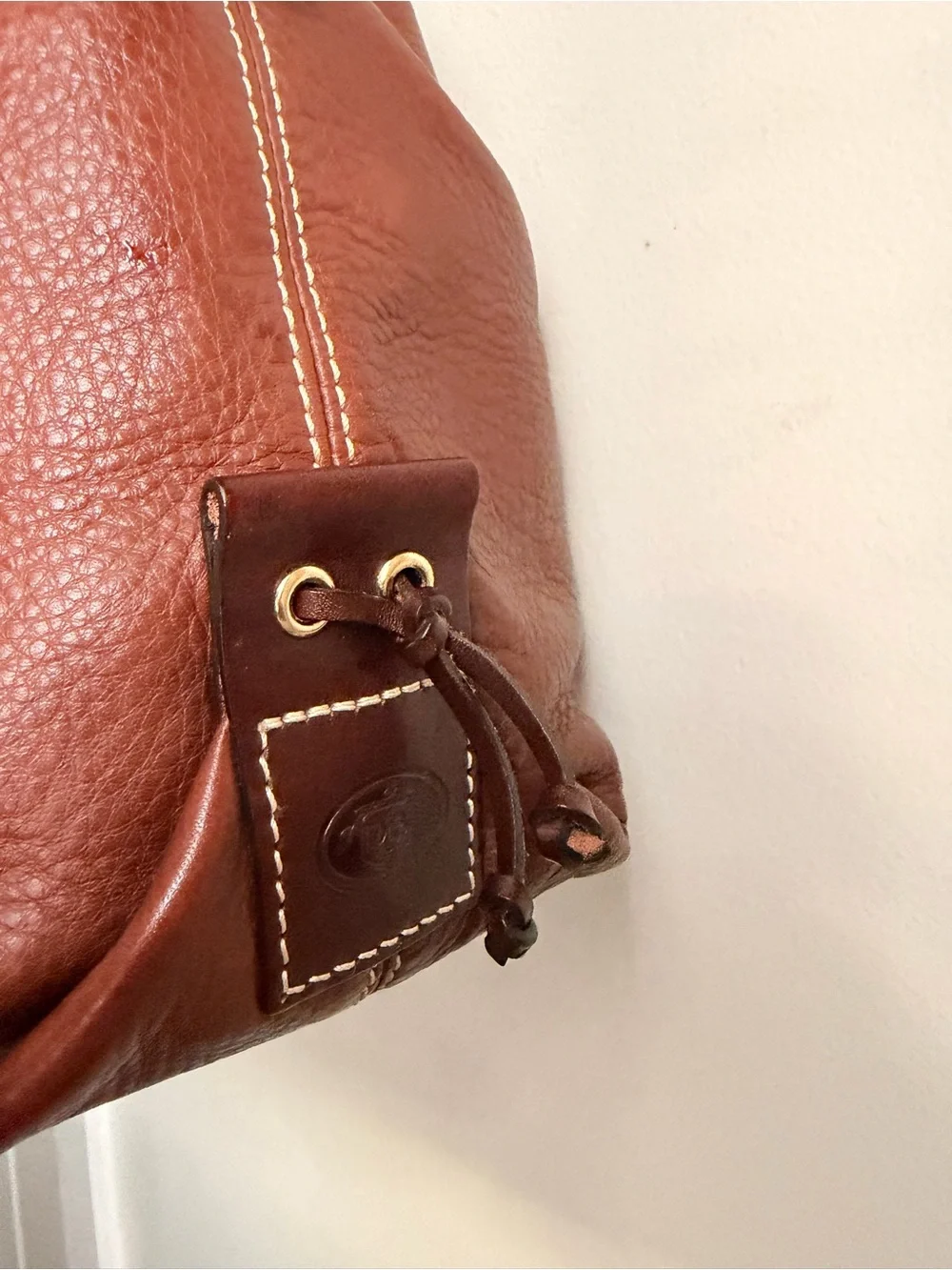 Dooney & Bourke Brown Pebbled Leather Drawstring Shoulder Bag